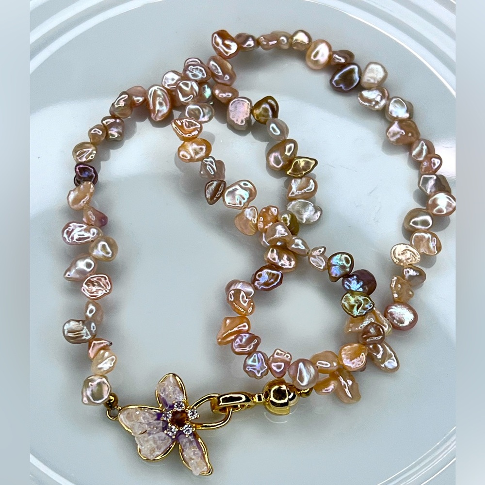 Handmade High Luster Keshi Pearl Classic Pearl Necklace Crystal Flower 🌺 Clasp